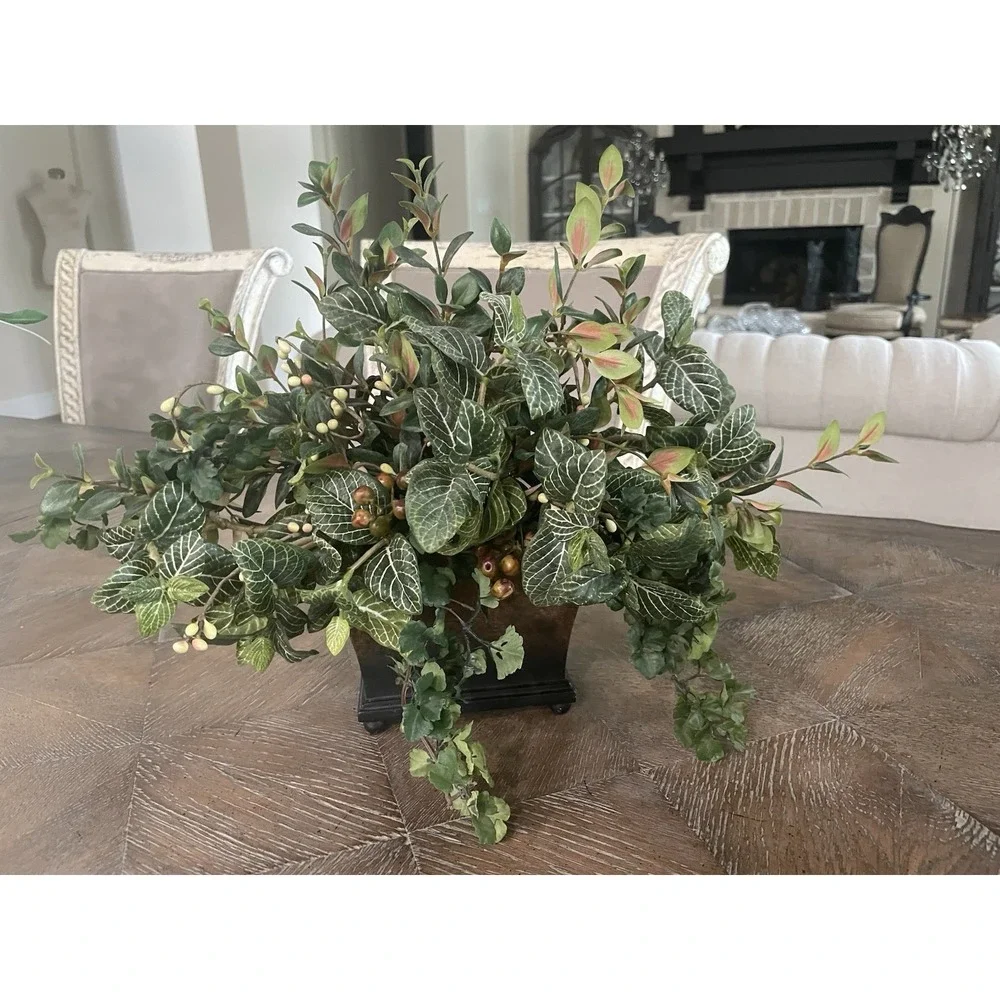 Faux Greenery & Berry Floral Arrangement Sm Resin Footed Container